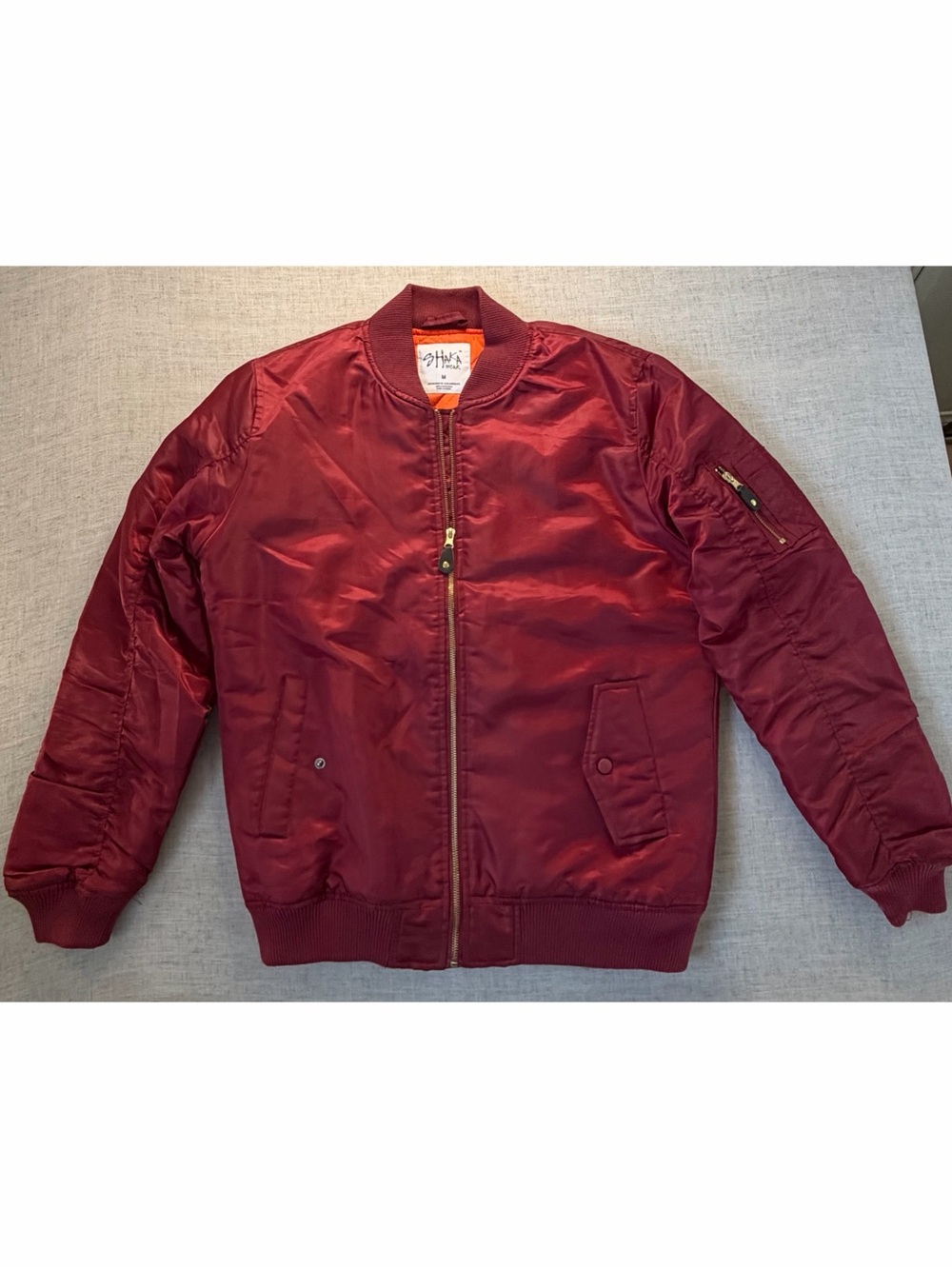 Men's Burgundy Bomber Jacket with Zip Front